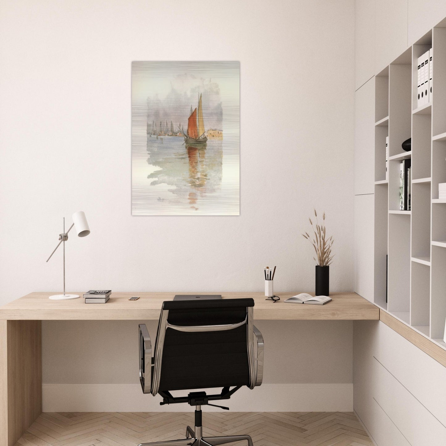 Woodboats and Dogana - Childe Hassam Brushed Aluminum Print - 70x100 cm / 28x40 inches | Childe Hassam Aluminum Print | Childe Hassam Prints