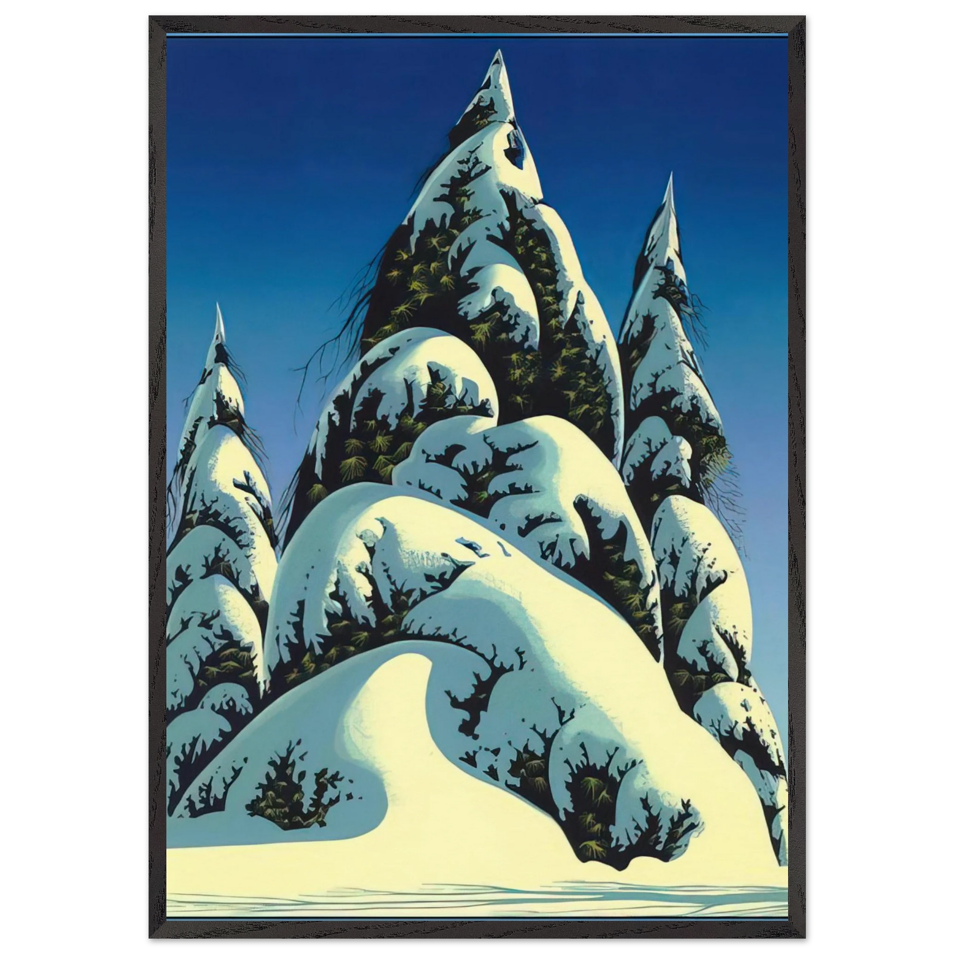 New Fallen Snow - Eyvind Earle Framed Art Print – Black Wooden Frame - Default Title - -Framed Art Print