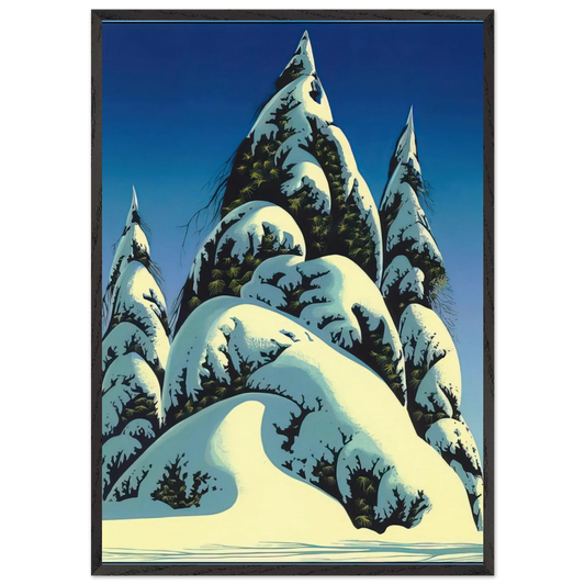 New Fallen Snow - Eyvind Earle Framed Art Print – Black Wooden Frame - Default Title - -Framed Art Print