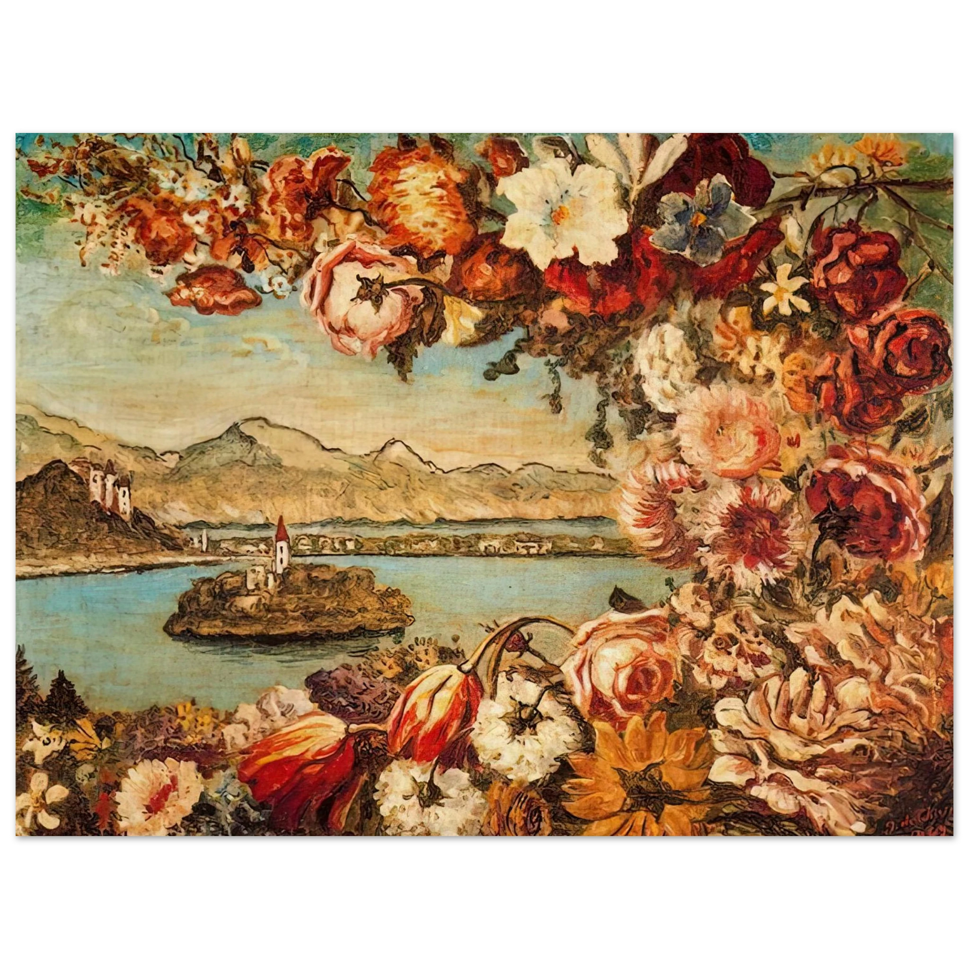 Giorgio de Chirico - ISLAND AND FLOWER GARLAND Fine Art Poster - Default Title