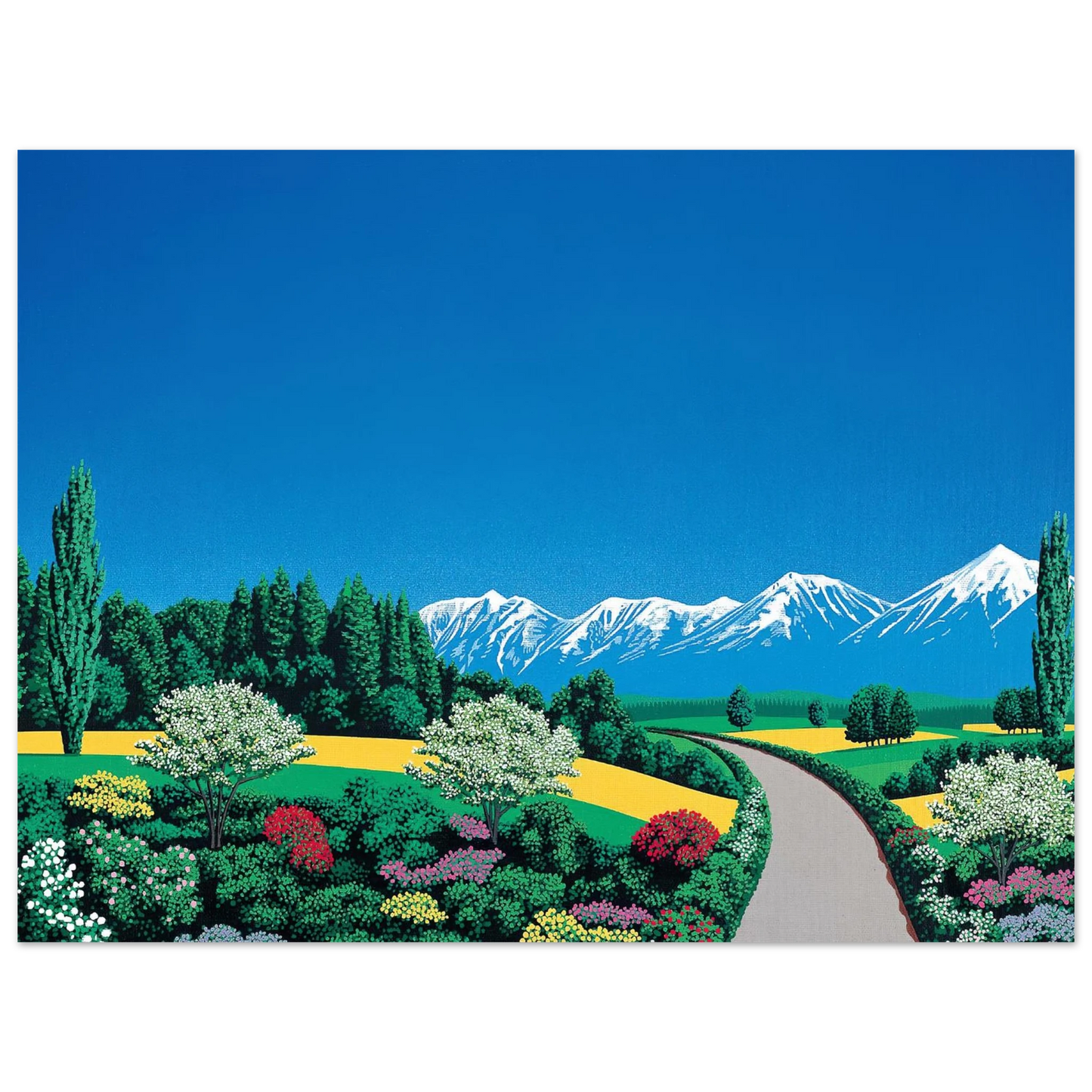 Hiroshi Nagai - Elv Alps Wall Art - 21x29.7 cm / 8x12" - Premium Wooden Framed Poster With Fine Art Paper - White frame