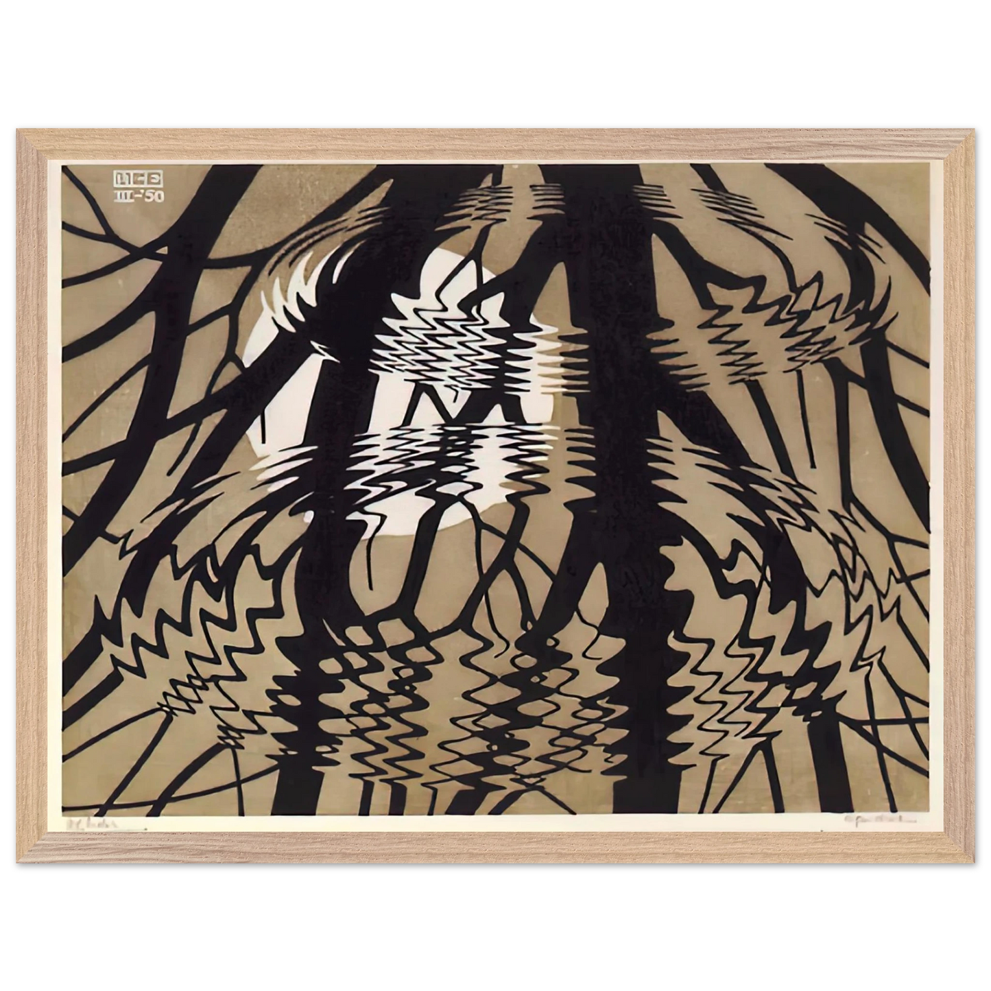 MC Escher - RIPPLED SURFACE COLOUR Wall Art - 30x40 cm / 12x16 inches - Premium Wooden Framed Poster With Fine Art Paper - White frame
