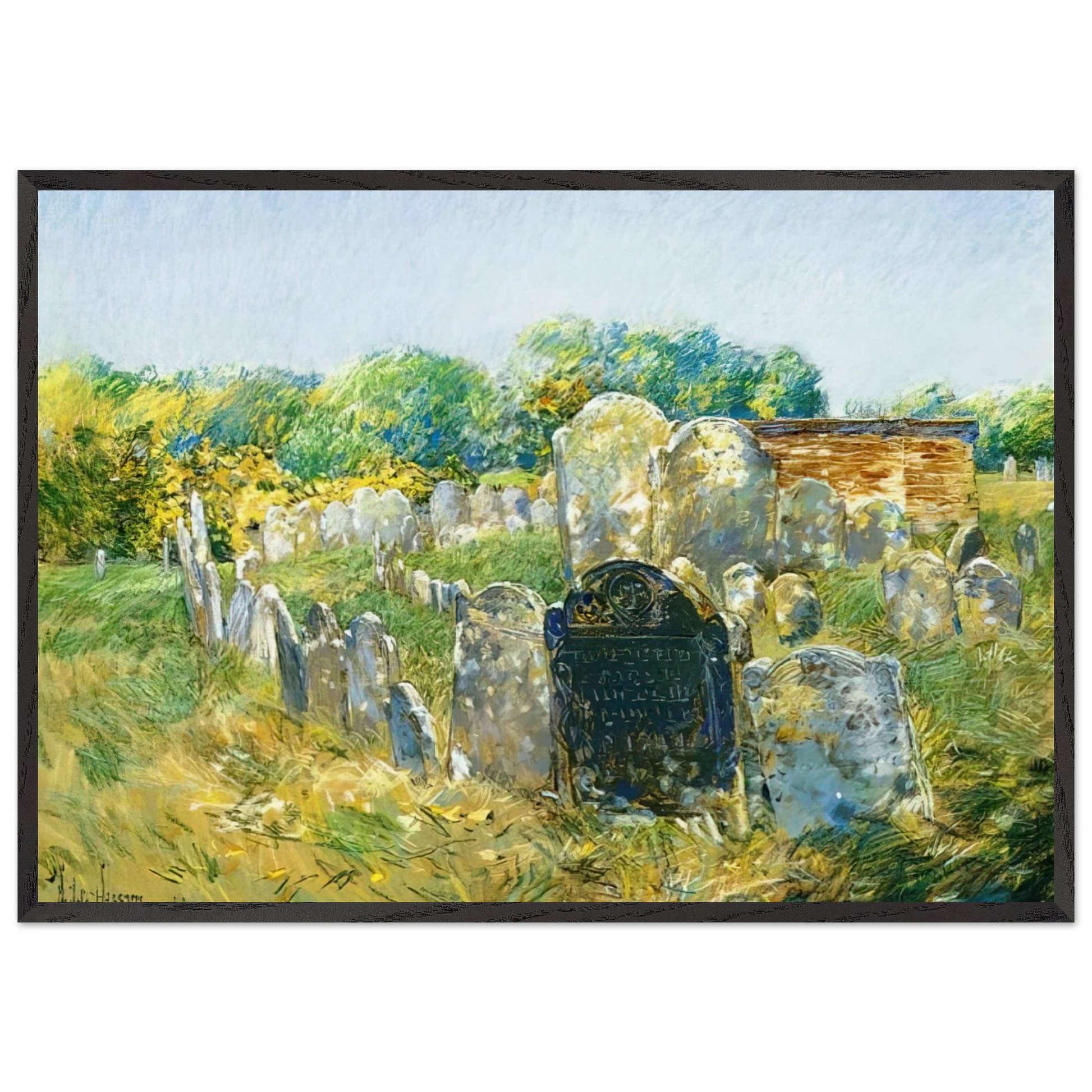 Colonial Graveyard at Lexington - Childe Hassam Framed Art Print – Black Wooden Frame - Default Title - -Framed Art Print
