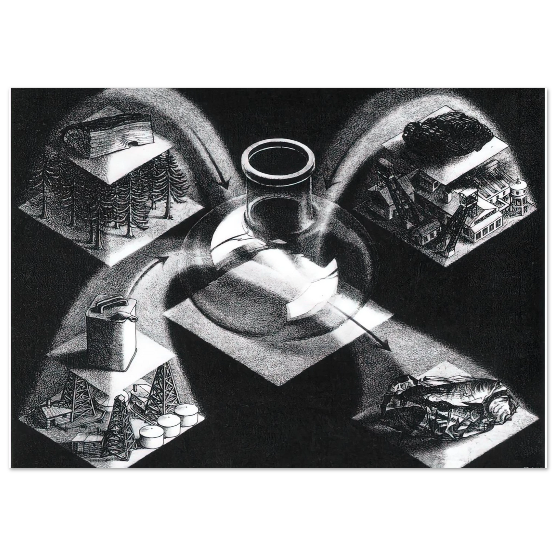 MC Escher - SYNTHESIS Wall Art - 21x29.7 cm / 8x12" - Premium Wooden Framed Poster With Fine Art Paper - White frame