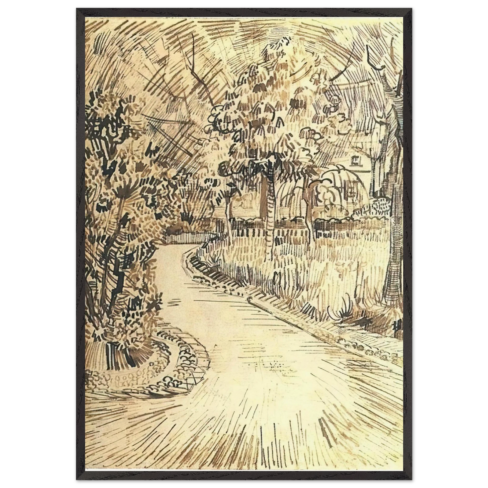 Public Garden with a Corner of the Yellow House - Vincent van Gogh Framed Art Print – Black Wooden Frame - Default Title - -Framed Art Print