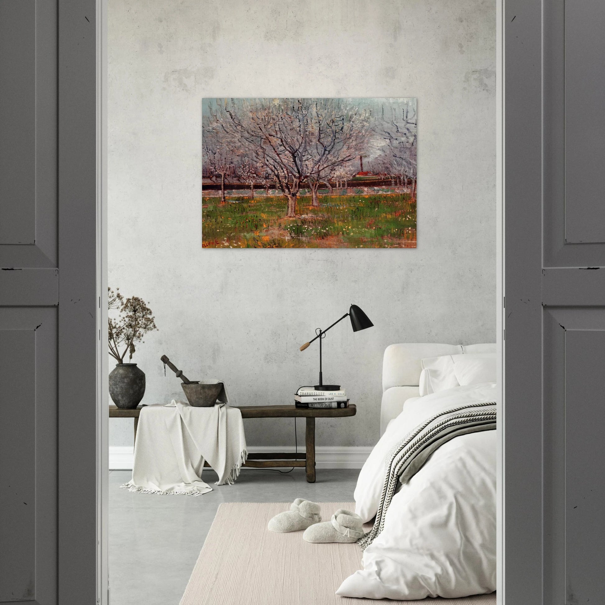Orchard in Blossom Plum Trees - Vincent van Gogh Brushed Aluminum Print - 70x100 cm / 28x40 inches | Vincent van Gogh Aluminum Print | Vincent van Gogh Prints