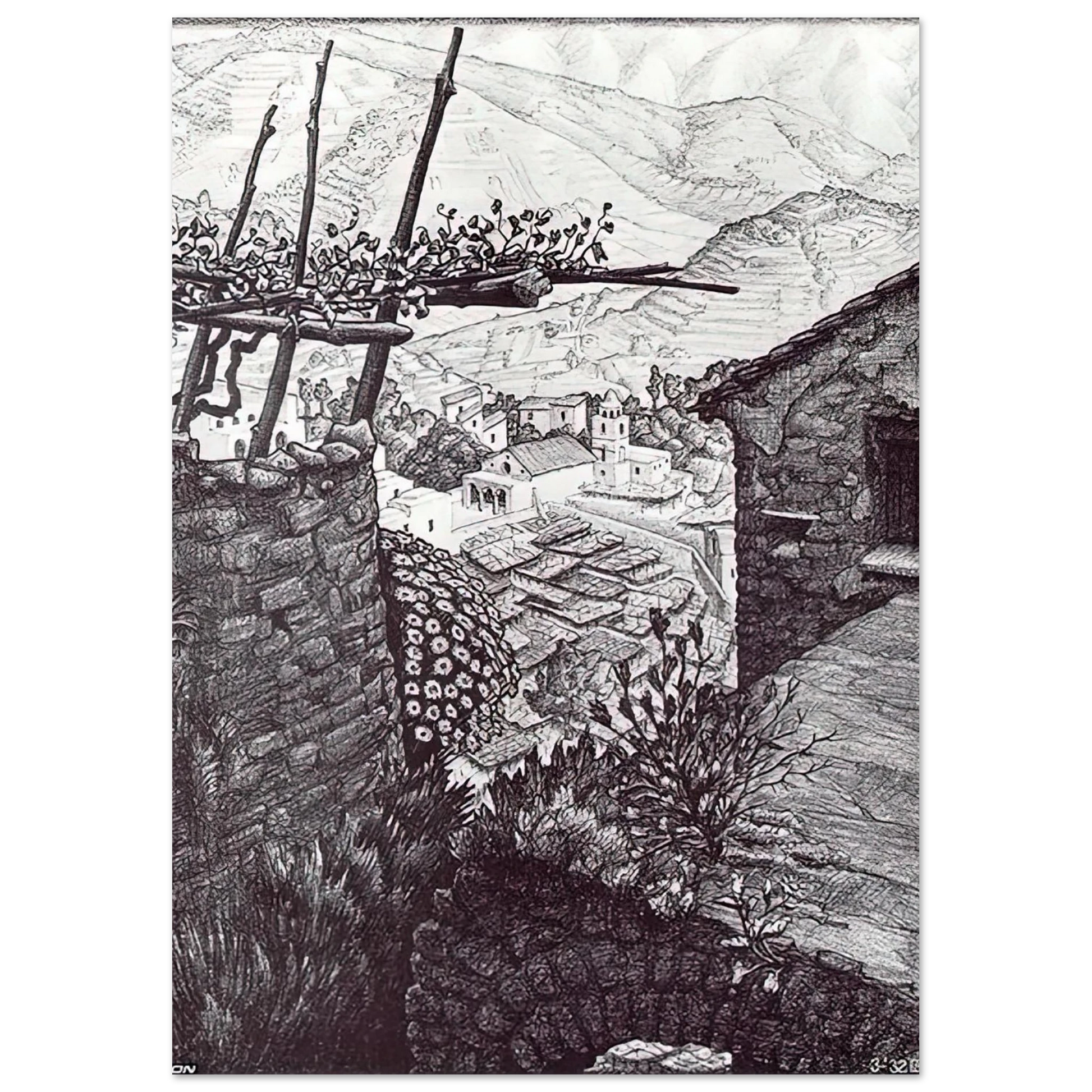 MC Escher - THE HAMLET OF TURELLO SOUTHERN ITALY Wall Art - 60x80 cm / 24x32 inches - Fine Art Poster - -