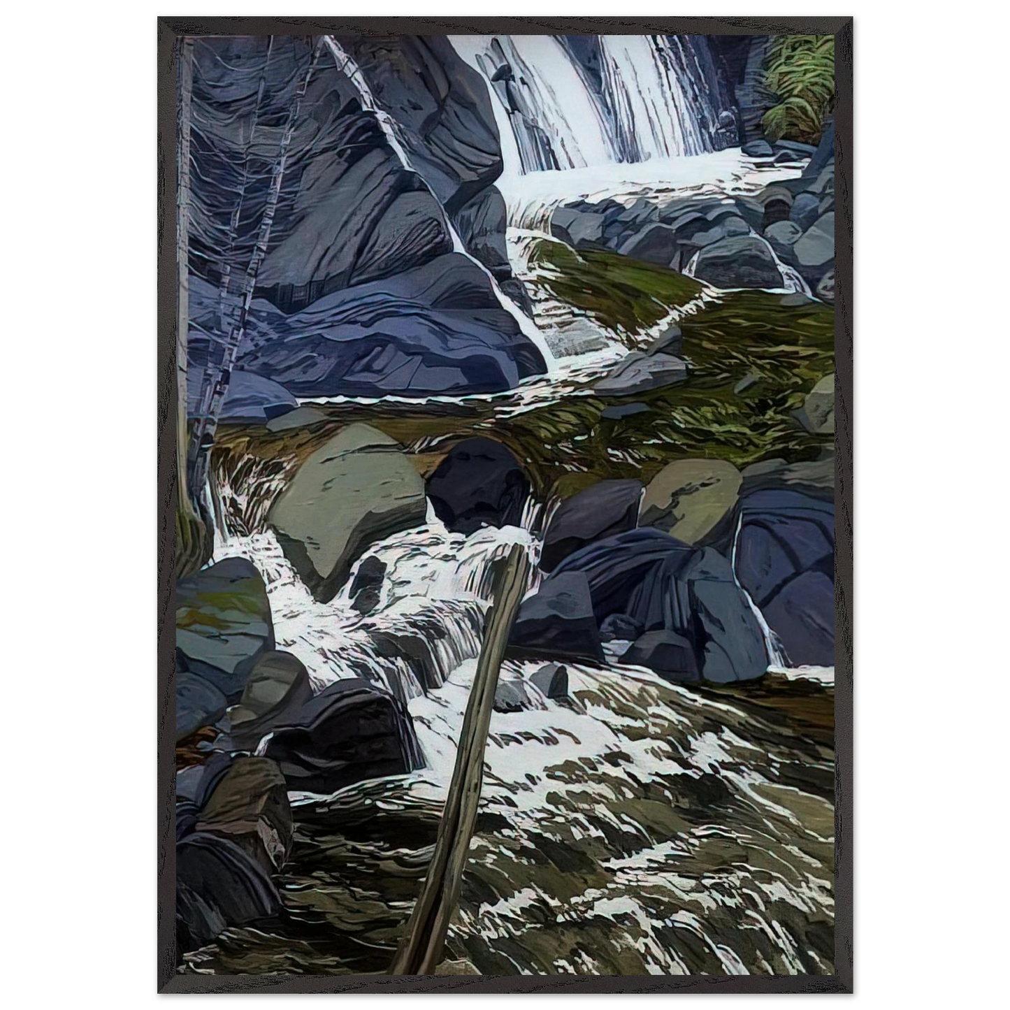 Base of Falls - 1989 - Neil Welliver Framed Art Print – Black Wooden Frame - Default Title - -Framed Art Print