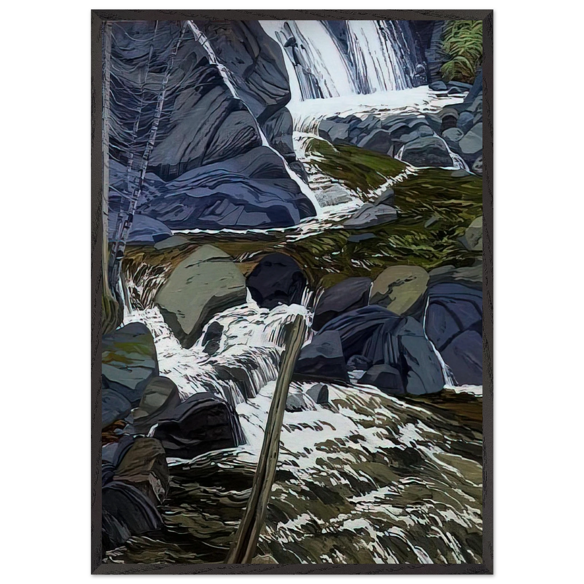 Base of Falls - 1989 - Neil Welliver Framed Art Print – Black Wooden Frame - Default Title - -Framed Art Print