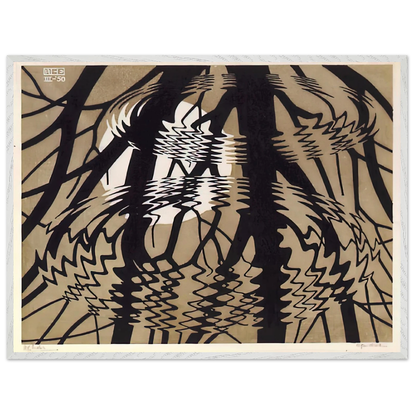 MC Escher - RIPPLED SURFACE COLOUR Wall Art - 60x80 cm / 24x32 inches - Premium Wooden Framed Poster With Fine Art Paper - White frame