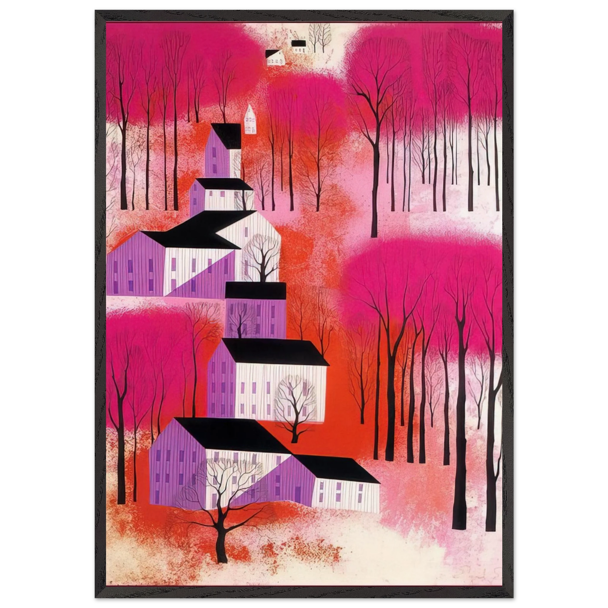 Autumn Sunset - Eyvind Earle Framed Art Print – Black Wooden Frame - Default Title - -Framed Art Print