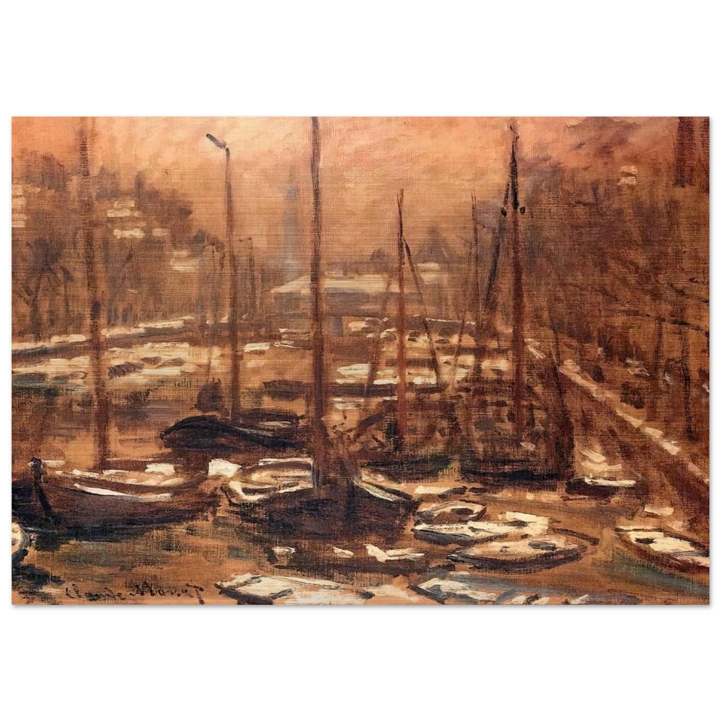 Geldersekade of Amsterdam Invierno - claude monet Brushed Aluminum Print - 70x100 cm / 28x40 inches | claude monet Aluminum Print | claude monet Prints
