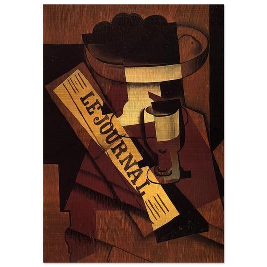FRUIT DISH GLASS AND NEWSPAPER 1916 - Juan Gris Brushed Aluminum Print - 70x100 cm / 28x40 inches | Juan Gris Aluminum Print | Juan Gris Prints