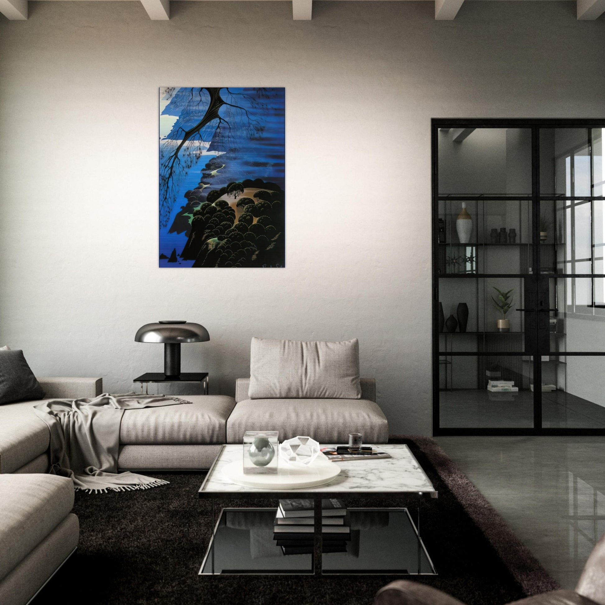 Mystical Coastline - Eyvind Earle Brushed Aluminum Print - 70x100 cm / 28x40 inches | Eyvind Earle Aluminum Print | Eyvind Earle Prints