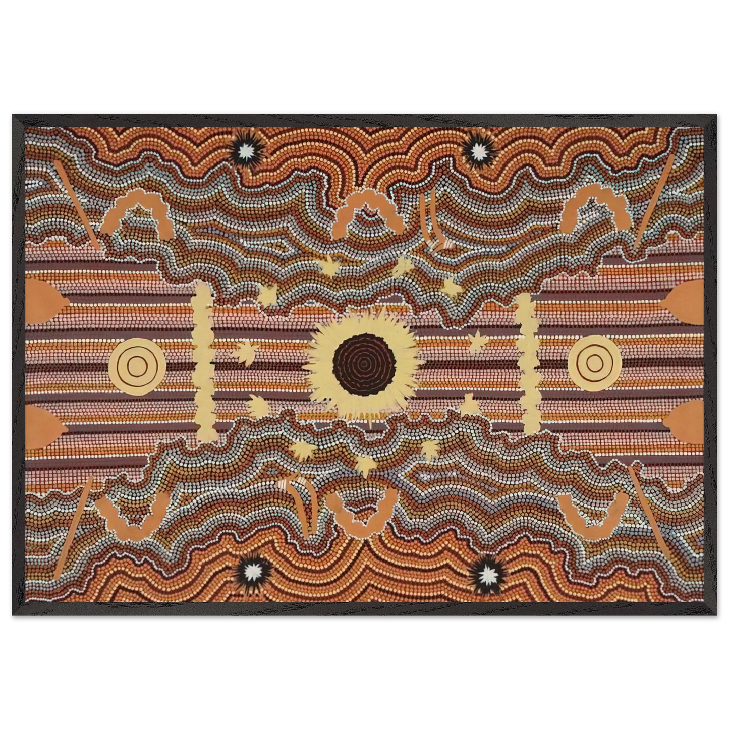 Untitled - 1990 N4 - Clifford Possum Tjapaltjarri Framed Art Print – Black Wooden Frame - Default Title - -Framed Art Print