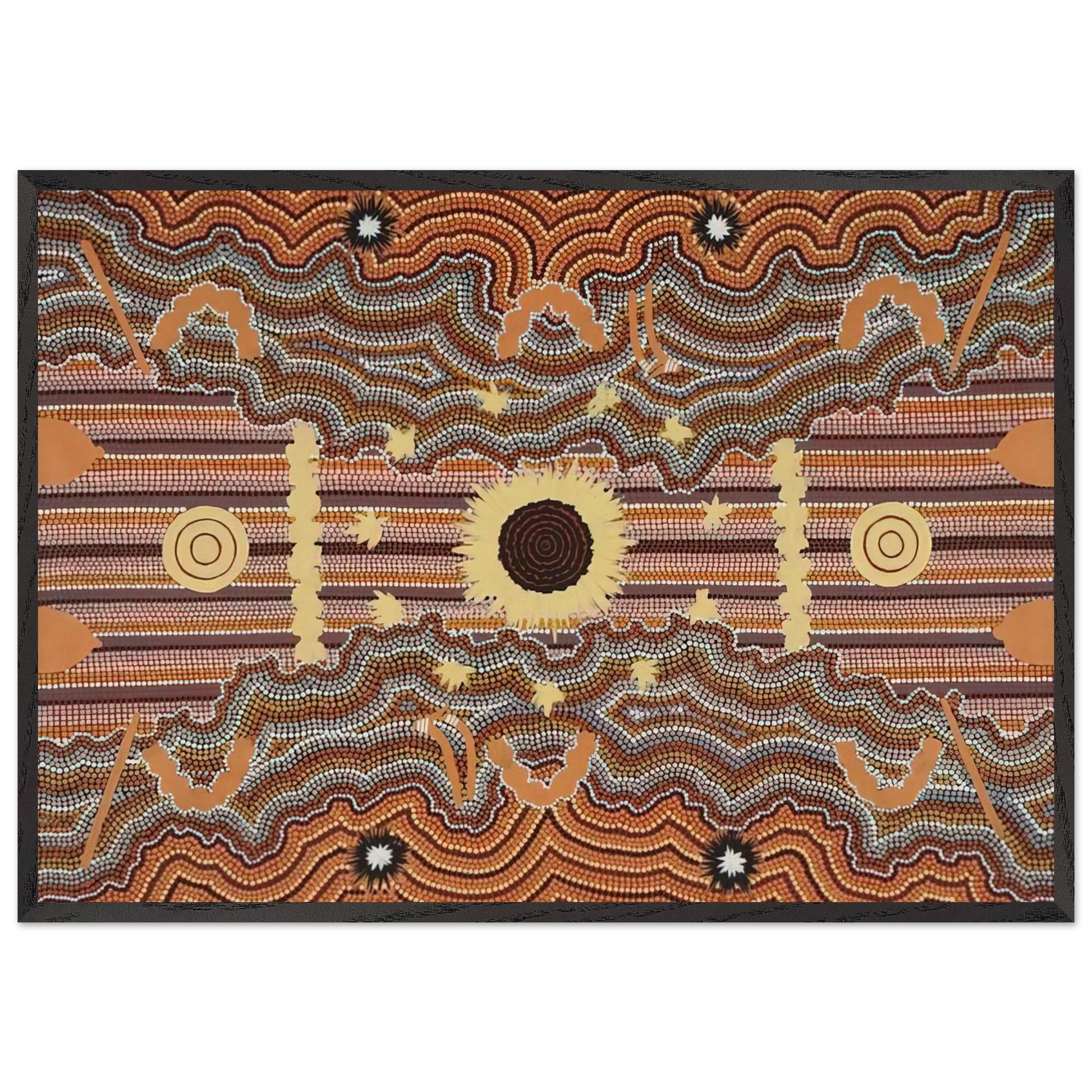 Untitled - 1990 N4 - Clifford Possum Tjapaltjarri Framed Art Print – Black Wooden Frame - Default Title - -Framed Art Print
