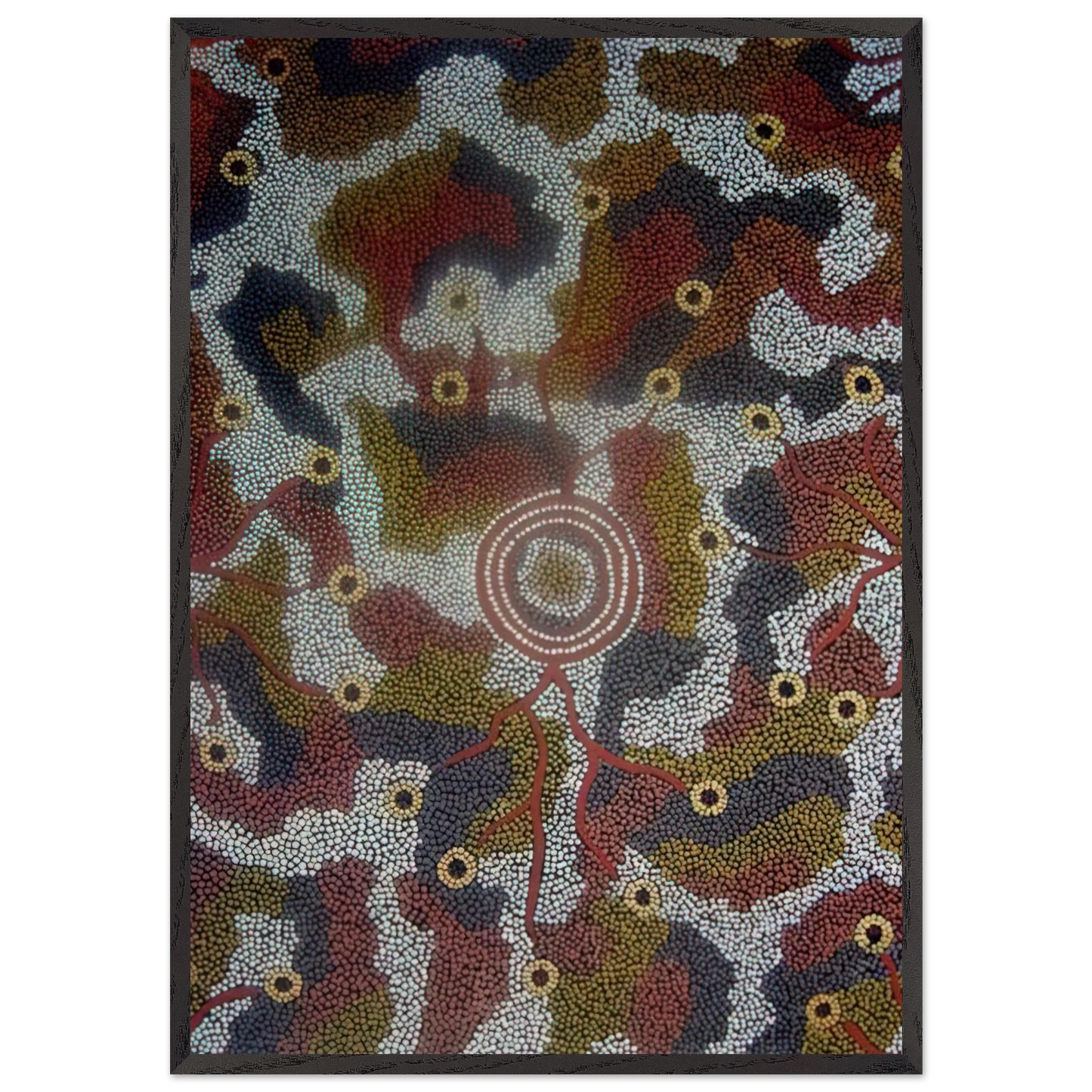 Marla Dreaming - 1987 - Clifford Possum Tjapaltjarri Framed Art Print – Black Wooden Frame - Default Title - -Framed Art Print