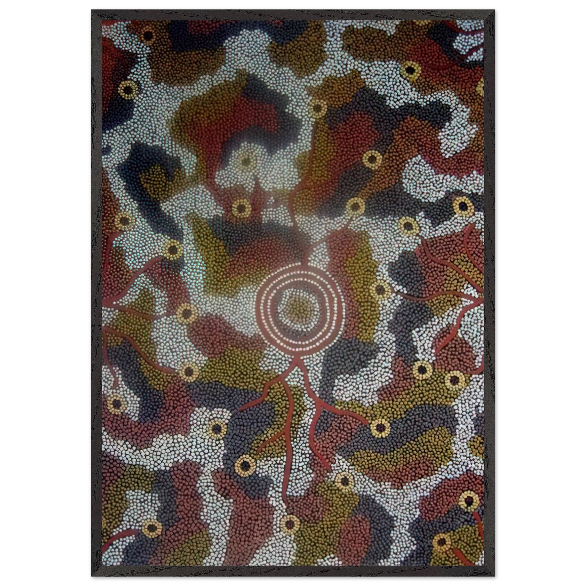 Marla Dreaming - 1987 - Clifford Possum Tjapaltjarri Framed Art Print – Black Wooden Frame - Default Title - -Framed Art Print