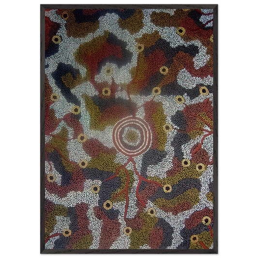 Marla Dreaming - 1987 - Clifford Possum Tjapaltjarri Framed Art Print – Black Wooden Frame - Default Title - -Framed Art Print