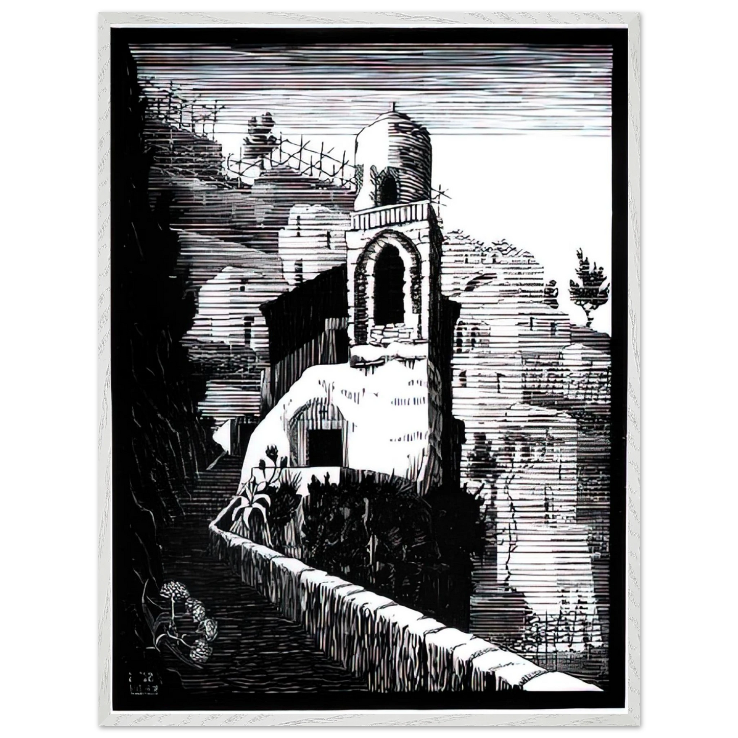MC Escher - SAN GIOVANNI RAVELLO FEBRUARY 1932 1932 Wall Art - 30x40 cm / 12x16 inches - Premium Wooden Framed Poster With Fine Art Paper - Black frame