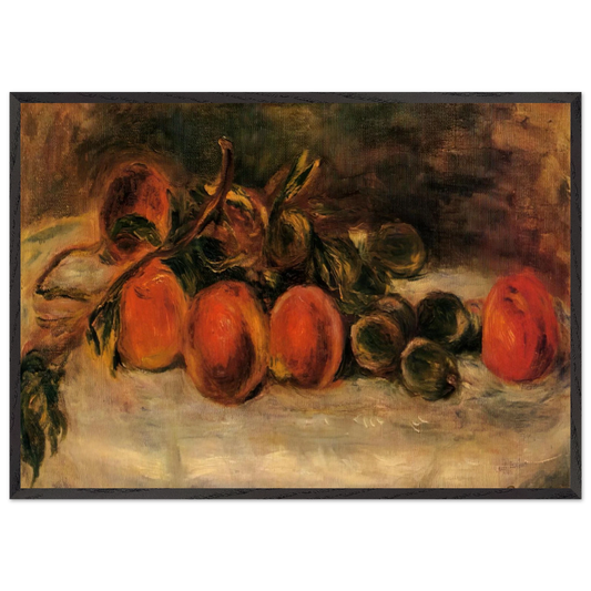 Still Life with Peaches and Chestnuts - Pierre-Auguste Renoir 70x100 cm / 28x40 inches Framed Art Print – Black Wooden Frame