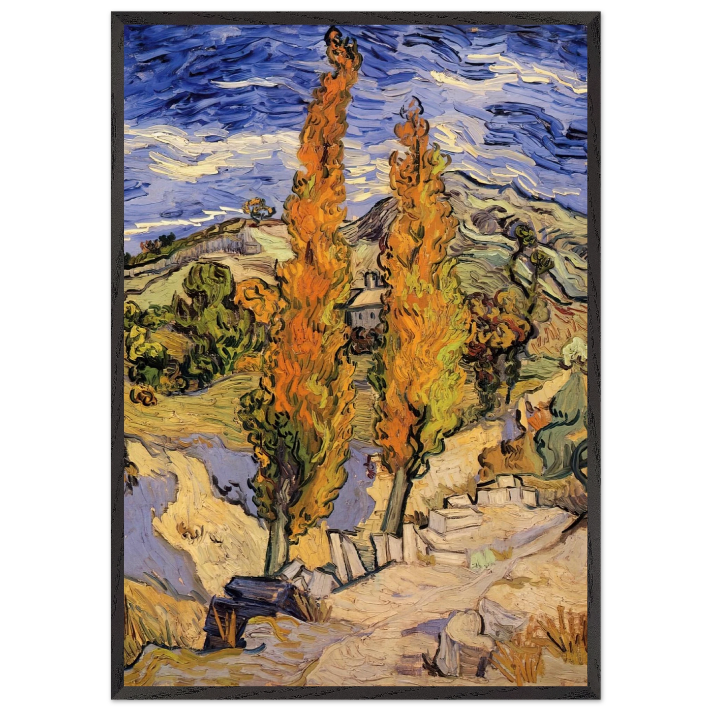 Two Poplars on a Hill - Vincent van Gogh Framed Art Print – Black Wooden Frame - Default Title - -Framed Art Print