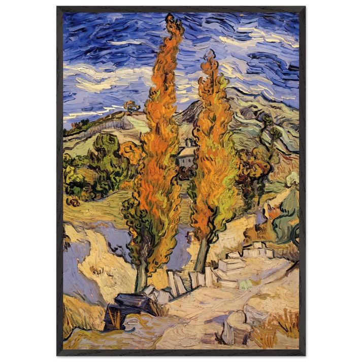 Two Poplars on a Hill - Vincent van Gogh 70x100 cm / 28x40 inches Framed Art Print – Black Wooden Frame