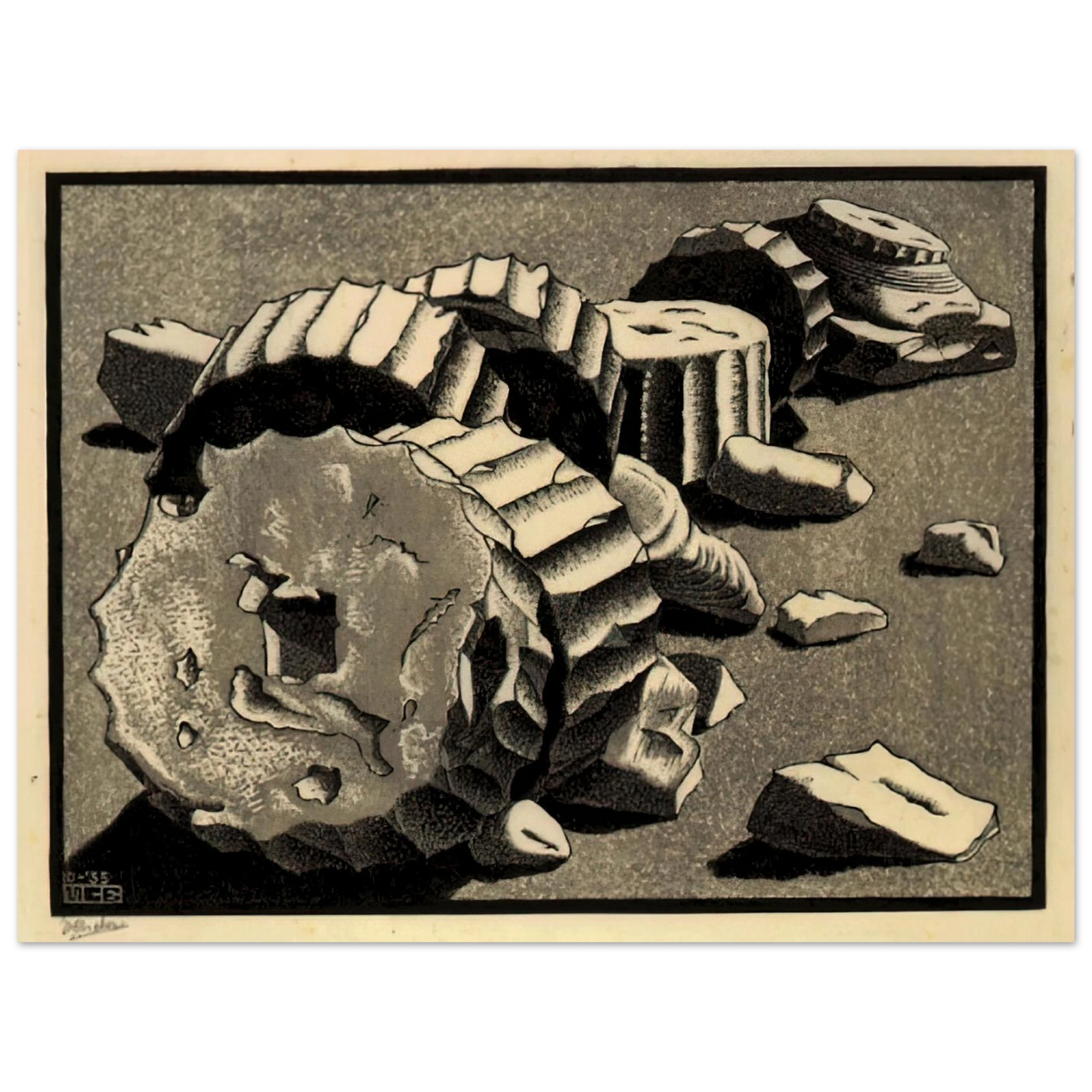 MC Escher - SELINUNTE SICILY OCTOBER 1935 1935 Wall Art - 21x29.7 cm / 8x12" - Premium Wooden Framed Poster With Fine Art Paper - Black frame
