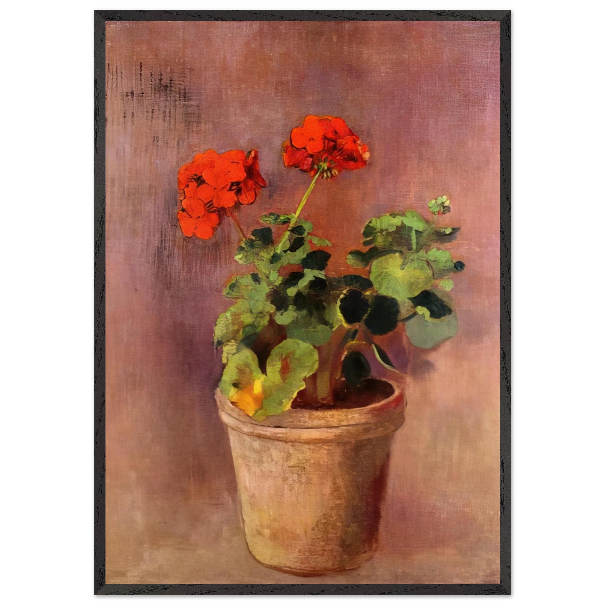 THE POT OF GERANIUMS - Odilon Redon Framed Art Print – Black Wooden Frame - Default Title - -Framed Art Print