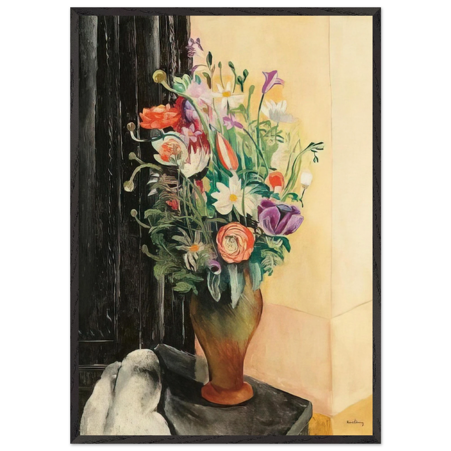 FLOWERS 1919 N2 - Moise Kisling Framed Art Print – Black Wooden Frame - Default Title - -Framed Art Print
