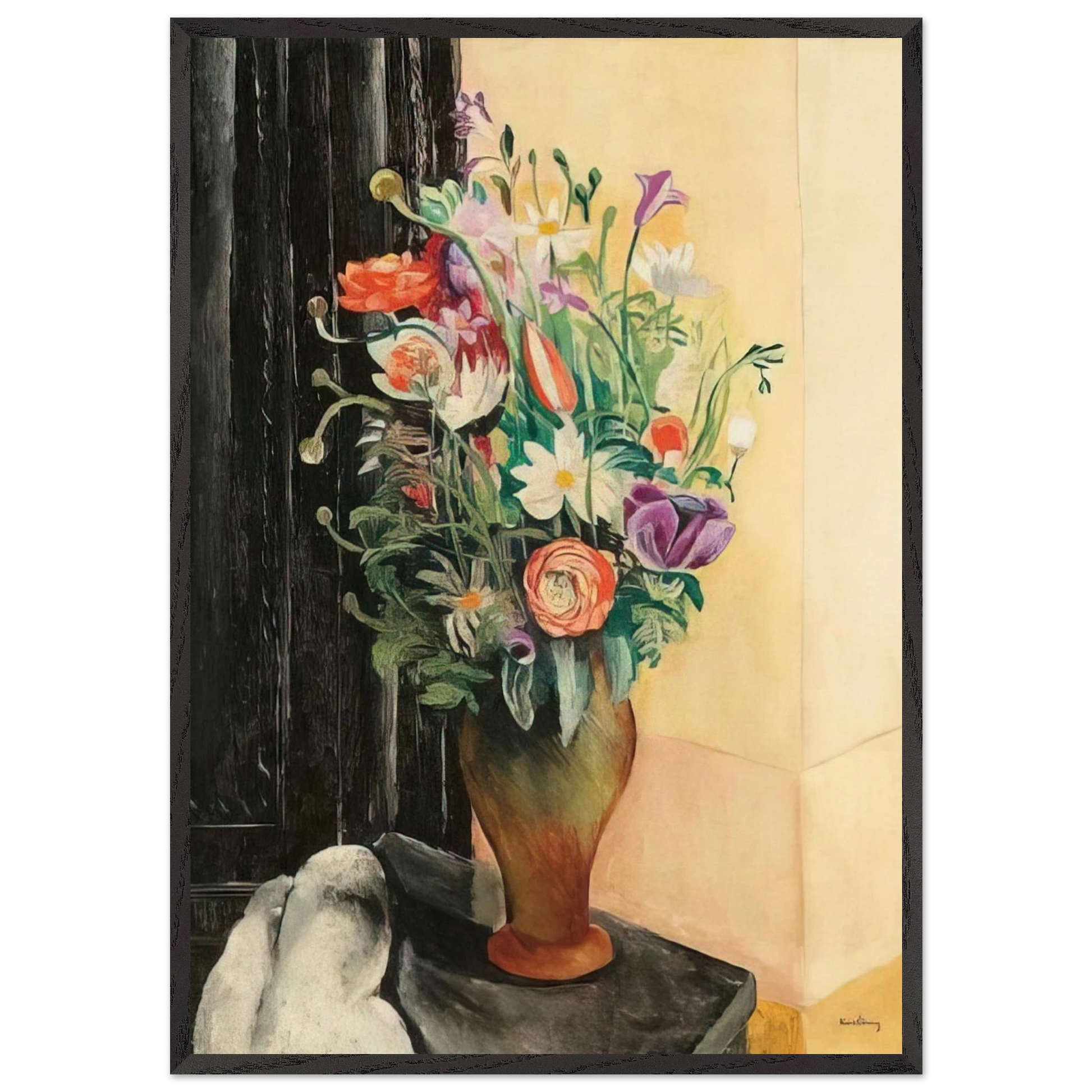 FLOWERS 1919 N2 - Moise Kisling Framed Art Print – Black Wooden Frame - Default Title - -Framed Art Print