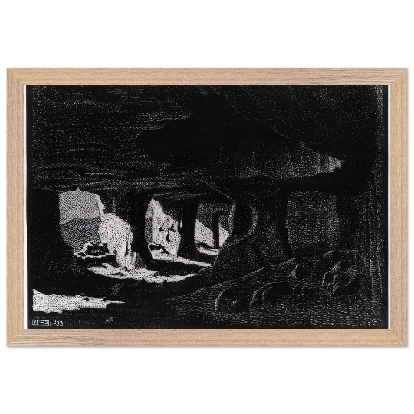 MC Escher - CAVE DWELLINGS NEAR SPERLINGA SICILY Wall Art - 21x29.7 cm / 8x12" - Premium Wooden Framed Poster With Fine Art Paper - White frame