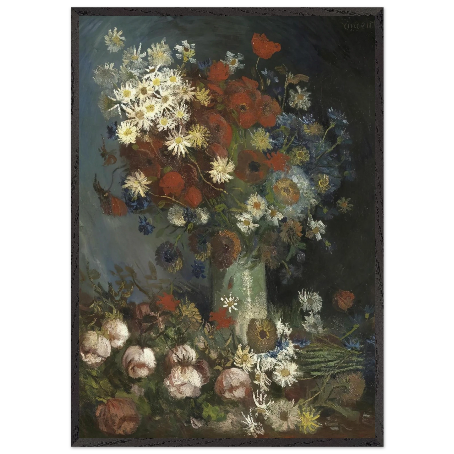 Still life with meadow flowers and roses - Vincent van Gogh Framed Art Print – Black Wooden Frame - Default Title - -Framed Art Print