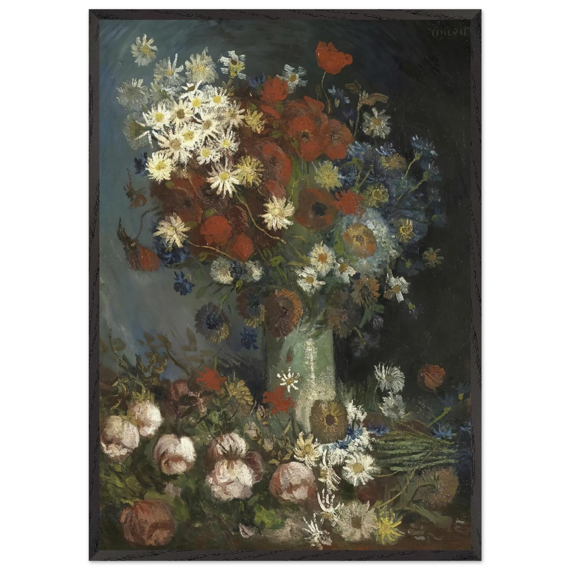 Still life with meadow flowers and roses - Vincent van Gogh Framed Art Print – Black Wooden Frame - Default Title - -Framed Art Print