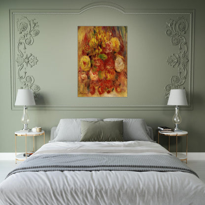 Flowers in a Vase with Blue Decoration - Pierre-Auguste Renoir Brushed Aluminum Print - 70x100 cm / 28x40 inches | Pierre-Auguste Renoir Aluminum Print | Pierre-Auguste Renoir Prints
