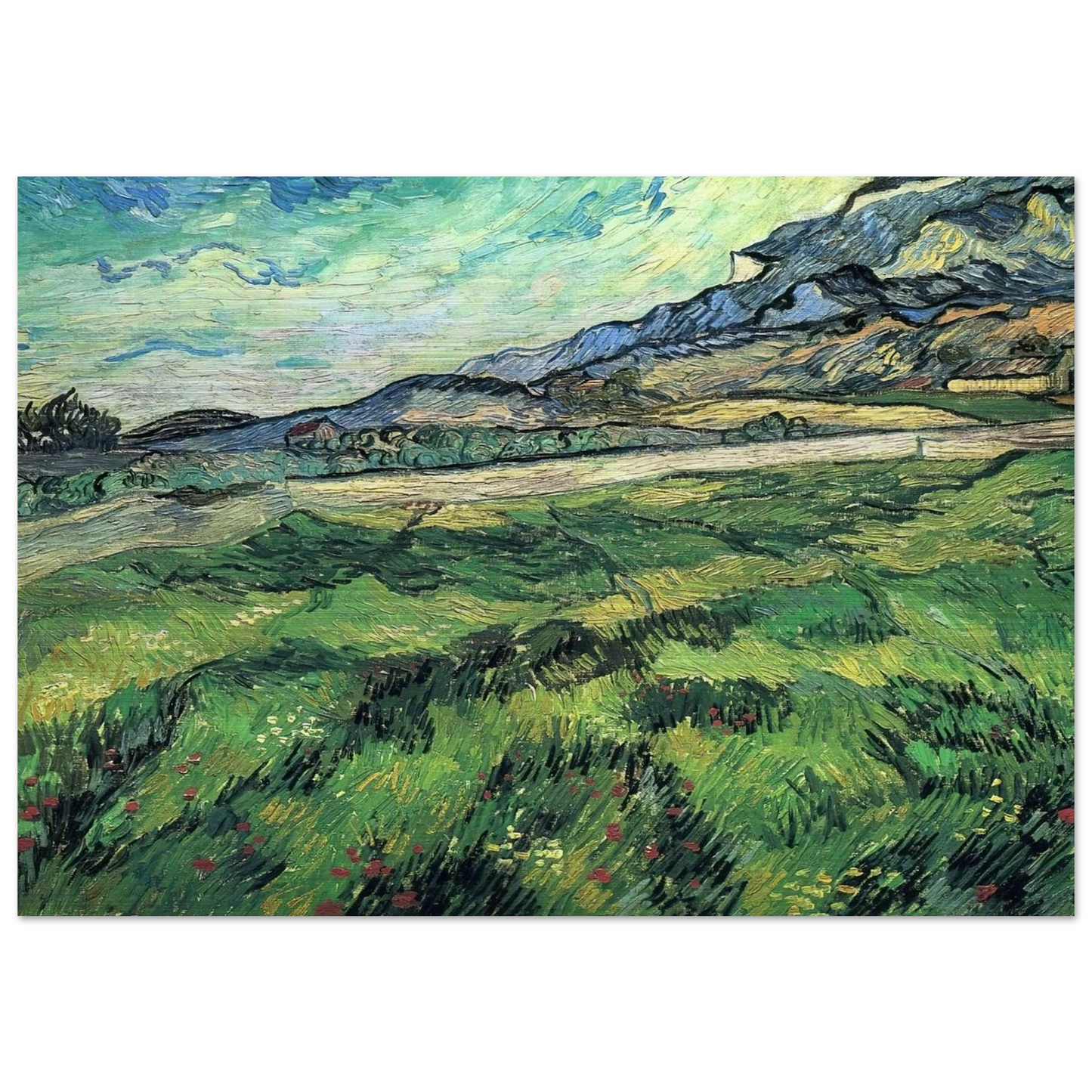 The Green Wheatfield behind the Asylum - Vincent van Gogh Brushed Aluminum Print - 70x100 cm / 28x40 inches | Vincent van Gogh Aluminum Print | Vincent van Gogh Prints
