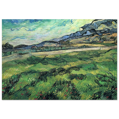 The Green Wheatfield behind the Asylum - Vincent van Gogh Brushed Aluminum Print - 70x100 cm / 28x40 inches | Vincent van Gogh Aluminum Print | Vincent van Gogh Prints