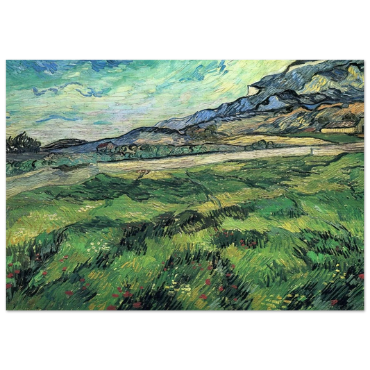 The Green Wheatfield behind the Asylum - Vincent van Gogh Brushed Aluminum Print - 70x100 cm / 28x40 inches | Vincent van Gogh Aluminum Print | Vincent van Gogh Prints