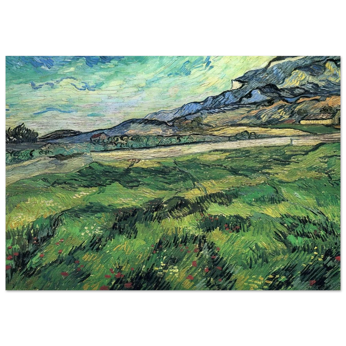 The Green Wheatfield behind the Asylum - Vincent van Gogh Brushed Aluminum Print - 70x100 cm / 28x40 inches | Vincent van Gogh Aluminum Print | Vincent van Gogh Prints