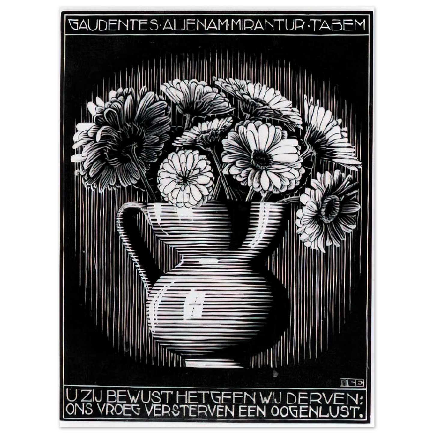 MC Escher - EMBLEMATA VASE Wall Art - 60x80 cm / 24x32 inches - Premium Wooden Framed Poster With Fine Art Paper - White frame