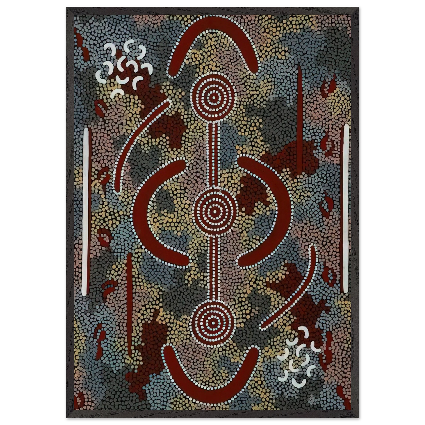 Honey Ant Dreaming - 1981 - Clifford Possum Tjapaltjarri Framed Art Print – Black Wooden Frame - Default Title - -Framed Art Print