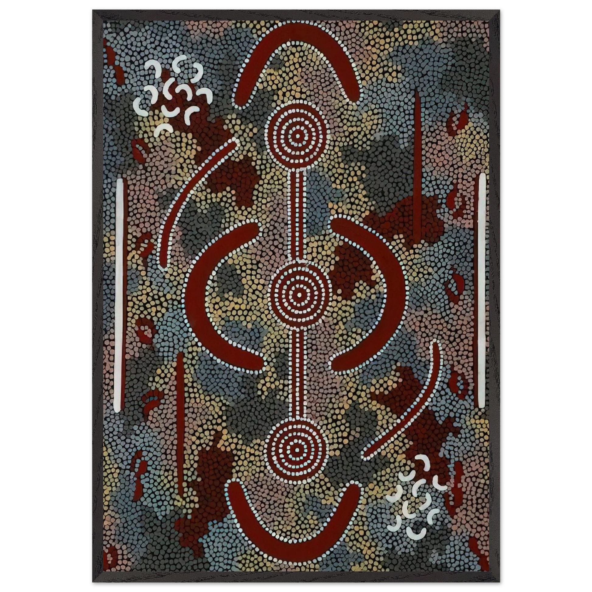 Honey Ant Dreaming - 1981 - Clifford Possum Tjapaltjarri Framed Art Print – Black Wooden Frame - Default Title - -Framed Art Print