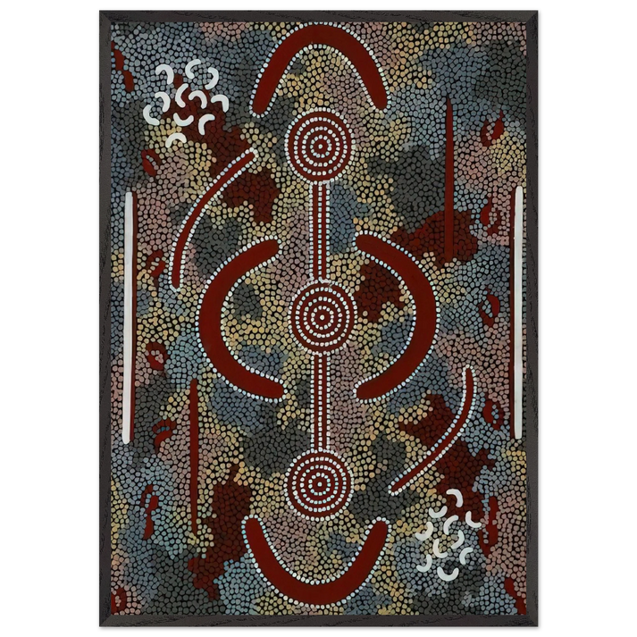 Honey Ant Dreaming - 1981 - Clifford Possum Tjapaltjarri 70x100 cm / 28x40 inches Framed Art Print – Black Wooden Frame