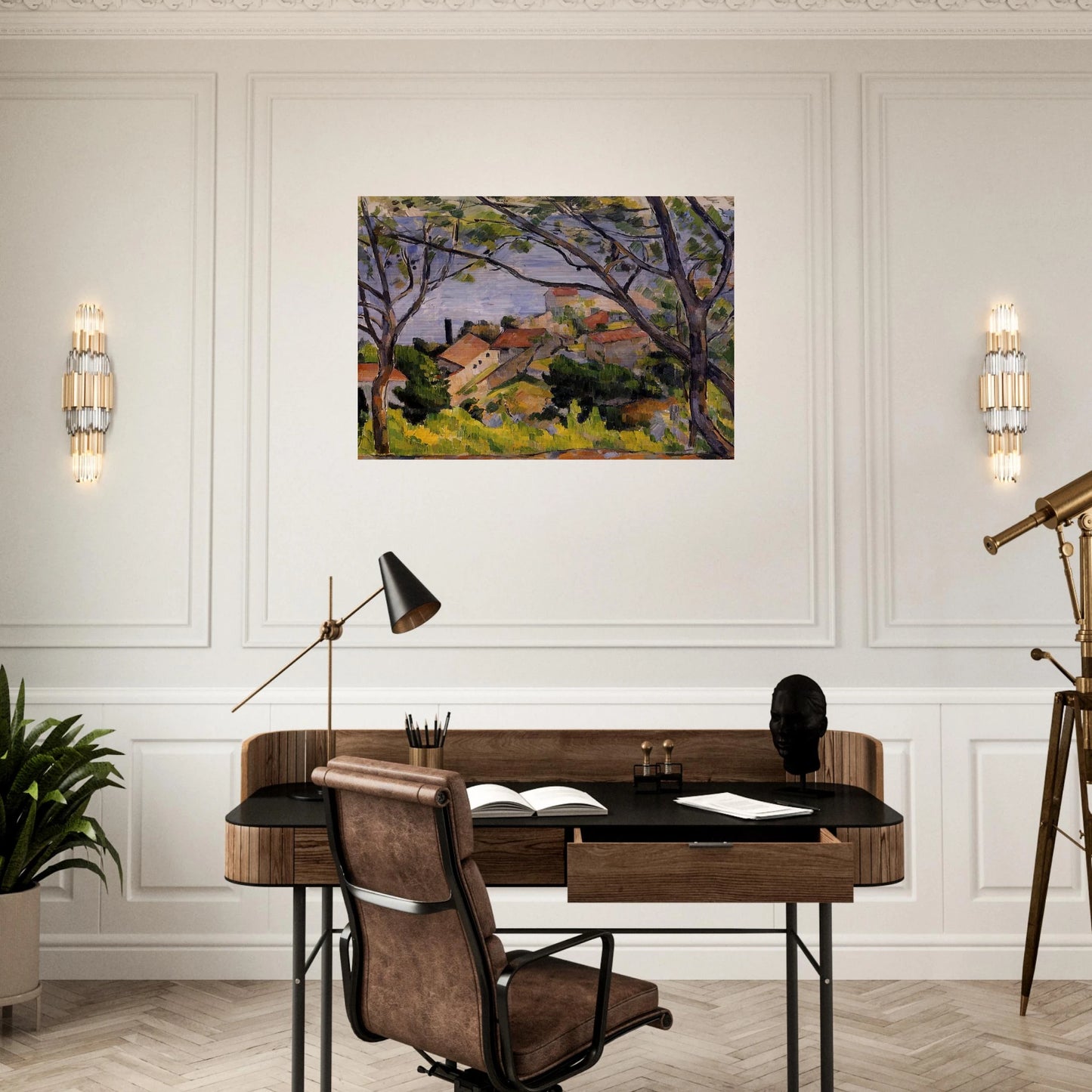L'Estaque. View through the Trees - Paul Cézanne Brushed Aluminum Print - 70x100 cm / 28x40 inches | Paul Cézanne Aluminum Print | Paul Cézanne Prints