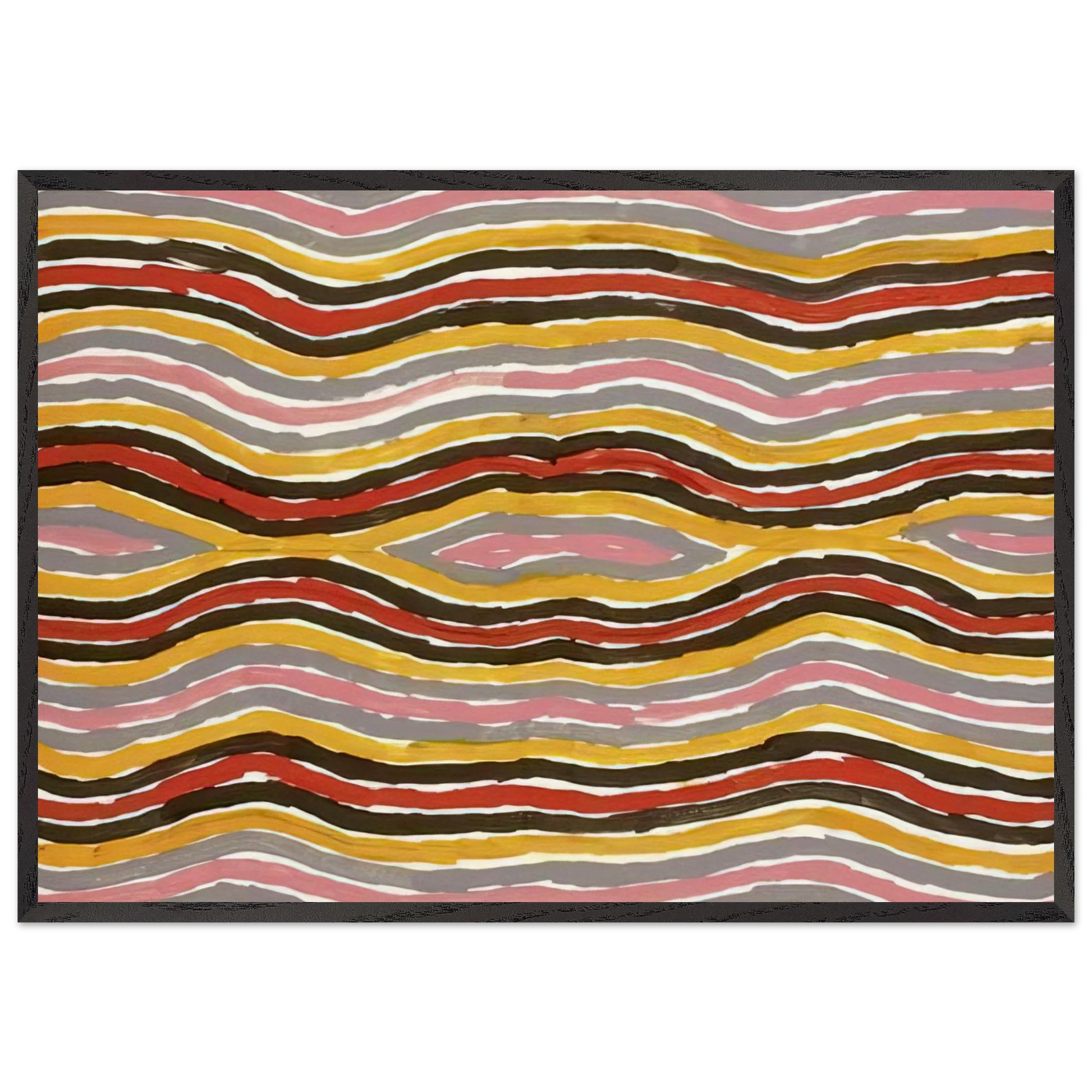 Floor Paint Lake Napperby - 2001 - Clifford Possum Tjapaltjarri Framed Art Print – Black Wooden Frame - Default Title - -Framed Art Print