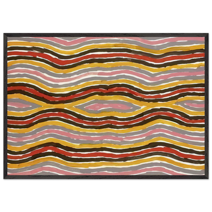 Floor Paint Lake Napperby - 2001 - Clifford Possum Tjapaltjarri 70x100 cm / 28x40 inches Framed Art Print – Black Wooden Frame
