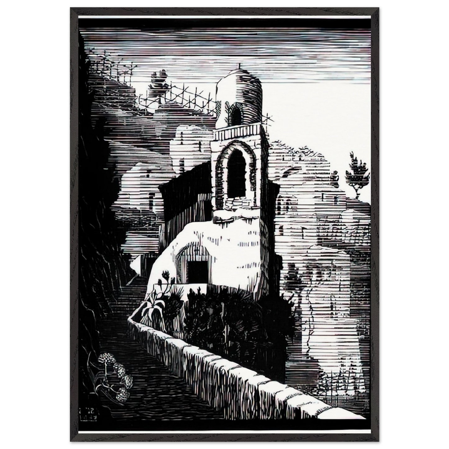 SAN GIOVANNI RAVELLO FEBRUARY 1932 1932 - MC Escher Framed Art Print – Black Wooden Frame - Default Title - -Framed Art Print