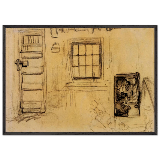 Studies of the Interior of a Cottage and a Sketch of The Potato Eaters - Vincent van Gogh Framed Art Print – Black Wooden Frame - Default Title - -Framed Art Print
