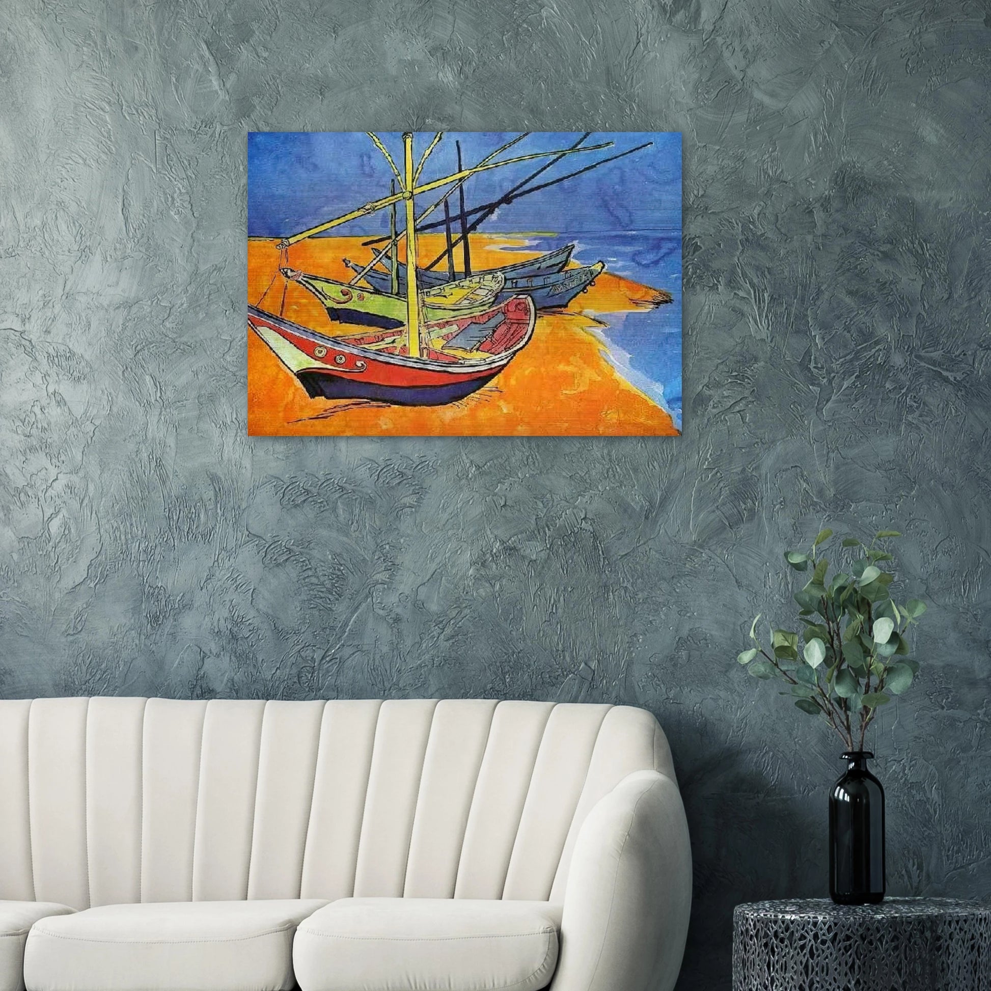 Fishing Boats on the Beach at Saintes-Maries-de-la-Mer - Vincent van Gogh Brushed Aluminum Print - 70x100 cm / 28x40 inches | Vincent van Gogh Aluminum Print | Vincent van Gogh Prints