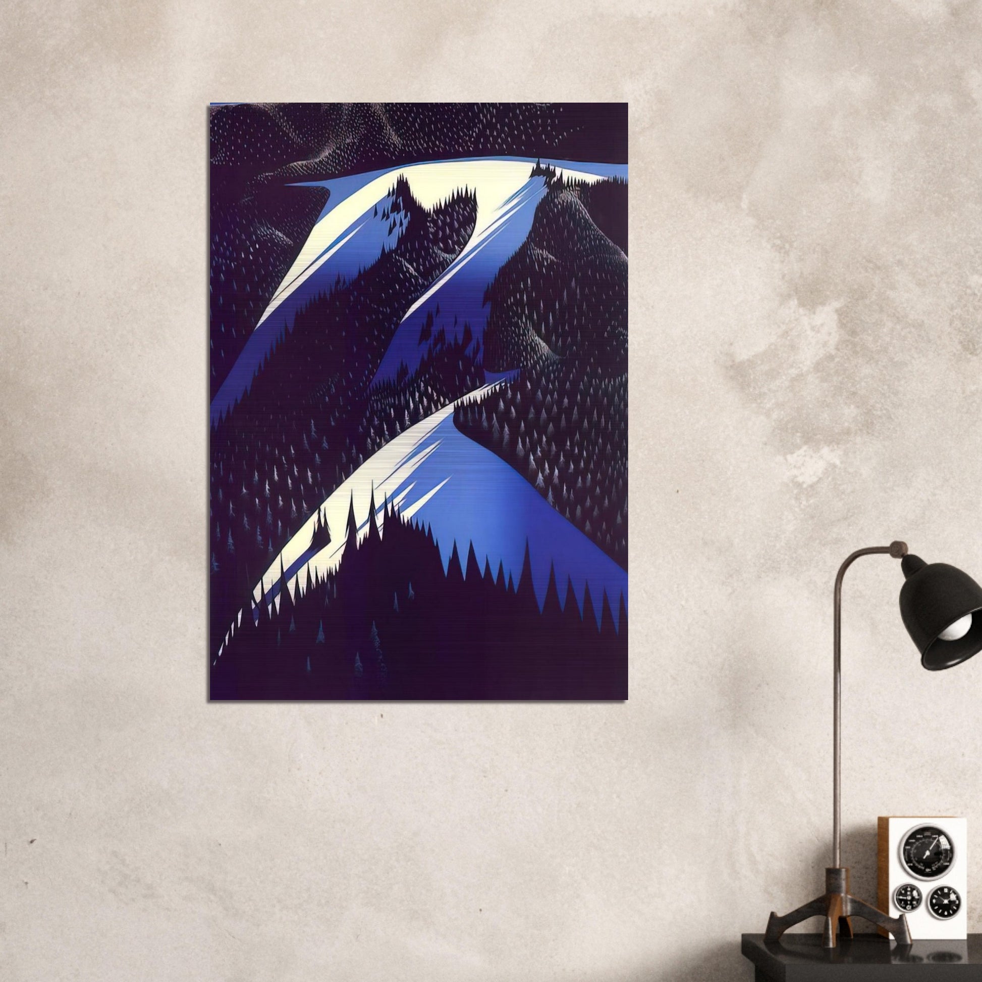 Black Evergreen Forest - Eyvind Earle Brushed Aluminum Print - 70x100 cm / 28x40 inches | Eyvind Earle Aluminum Print | Eyvind Earle Prints